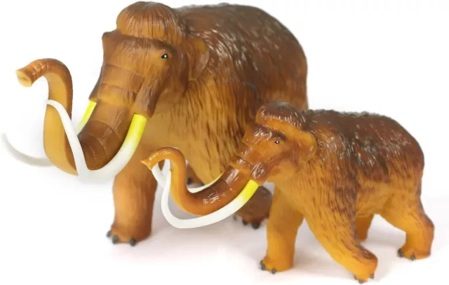 Set of 2 Jumbo Woolly Mammoth Figures - Realistic Wild Animal Toys for Kids 3+