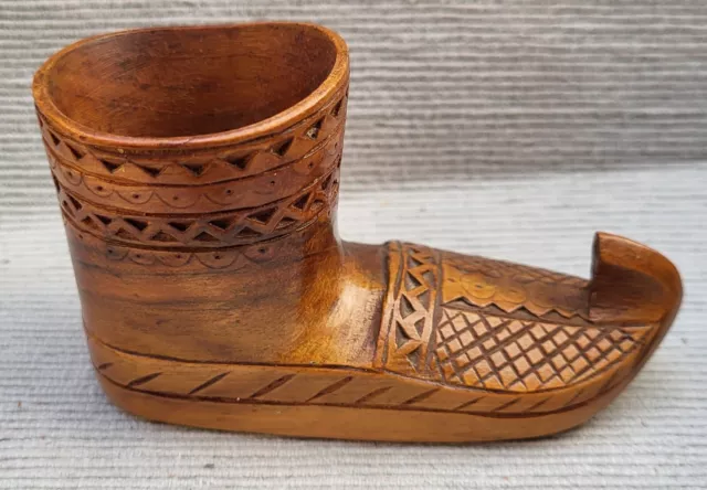 Beautiful Vintage Quality Hand carved wooden Treen Opanak Folk Mini shoe Vesta?