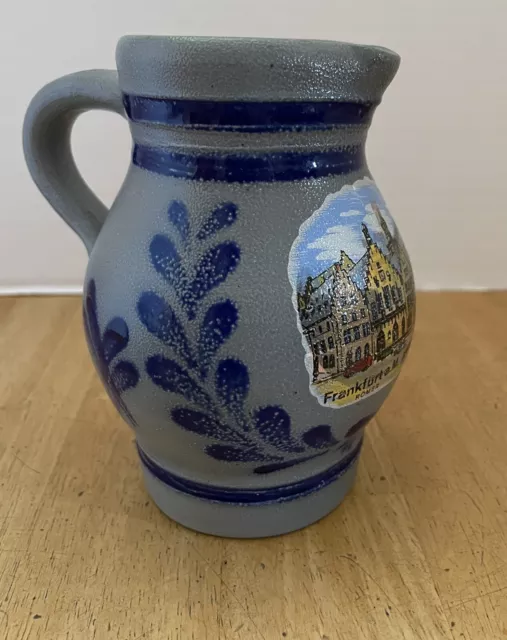 SEIFERT Salt Glaze Blue Pitcher Handarbeit Handmade Hand Painted in Germany