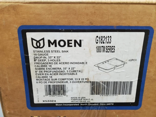 Moen G182133 1800TM Series 18 Gauge Stainless Steel, Double Well Kitchen Sink