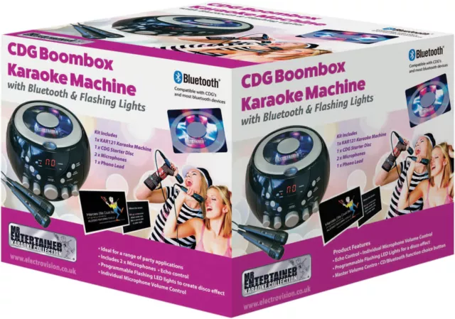 Mr Entertainer CDG Boombox Karaoke Machine with Bluetooth Flashing Lights