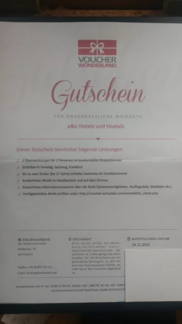 A&O Hotel Gutschein Venedig, Salzburg, Frankfurt 2 Nächte 2 Pers. + 2 Kinder