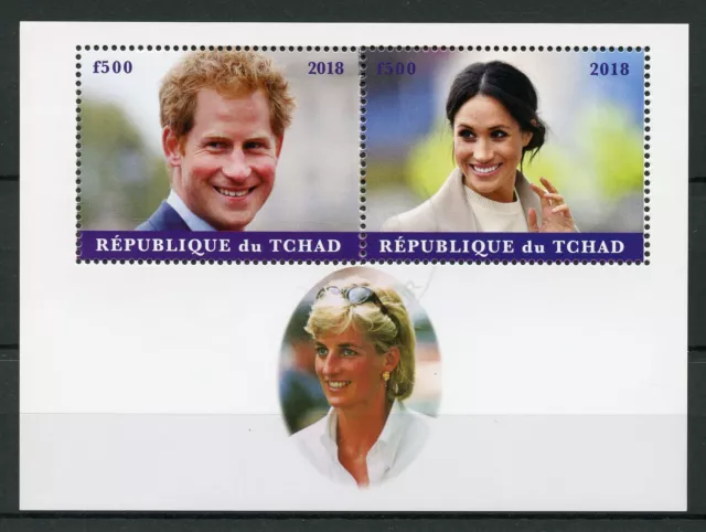 Chad 2018 CTO Prince Harry & Meghan Princess Diana 2v M/S Royalty Stamps