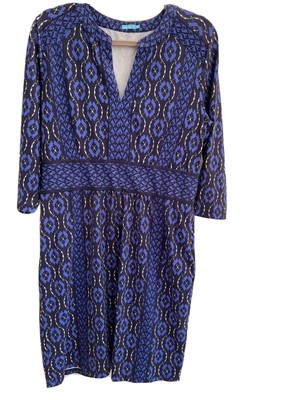 J. McLaughlin Geometrical Ikat print 3/4 sleeve v neck cloth dress XL