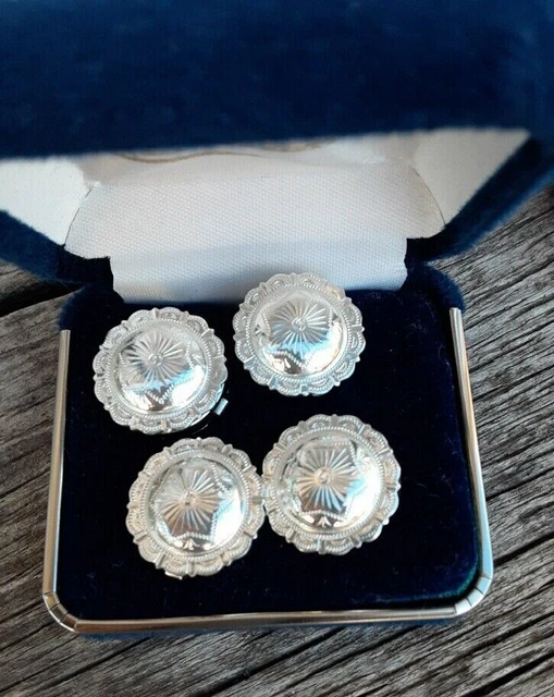 Montana Silversmiths Vintage Silver Engraved Round Button Covers