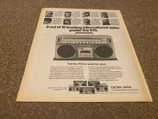 Ptrbk11 Advert 13X11 Crown Japan 970 Portable Stereo Radio Cassette Player