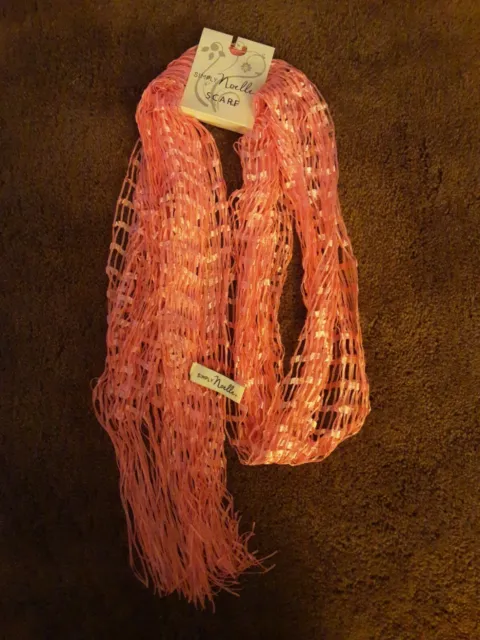 Loose-weave, rectangular peach scarf with fringe by Simply Noelle, brand new