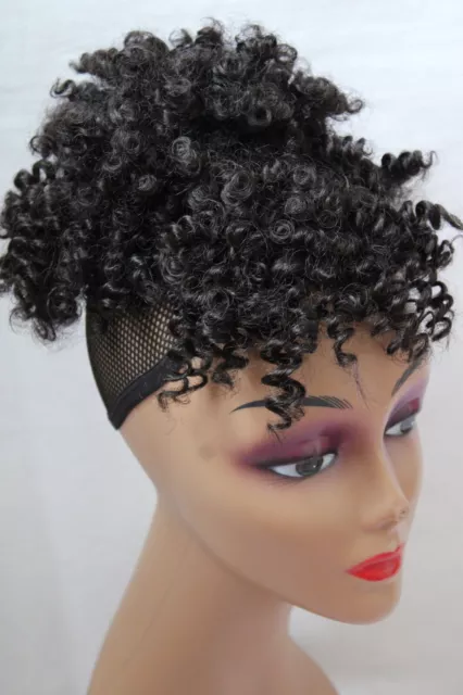 Damen Kunsthaar Brötchen Kordelzug Afro High Puff mit Pony Verlängerungen Kinky 2