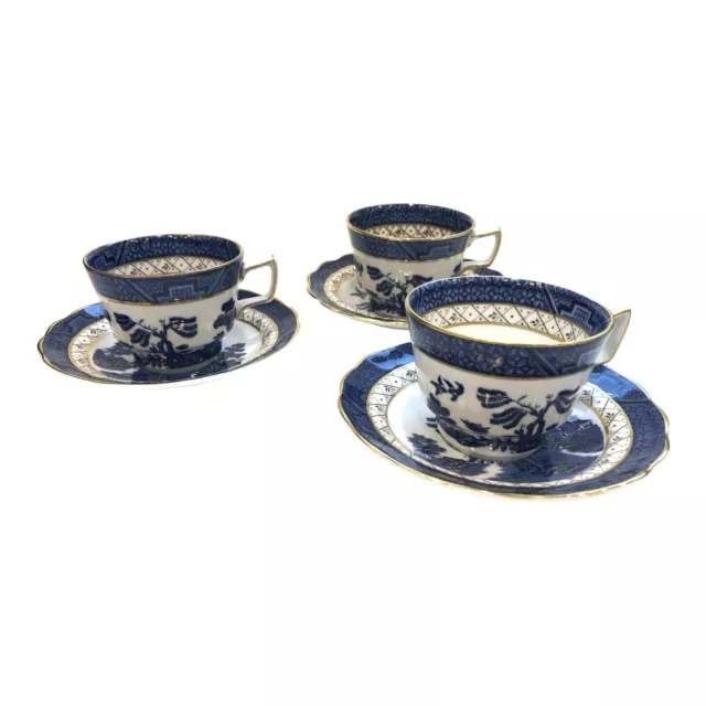 Royal Doulton Booths Real Old Willow Tea Cups With Saucers 1981 Gold Trim