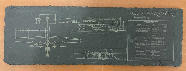 consolidated B-24 Liberator - gravure laser sur ardoise - ww2 usaf usaaf avion