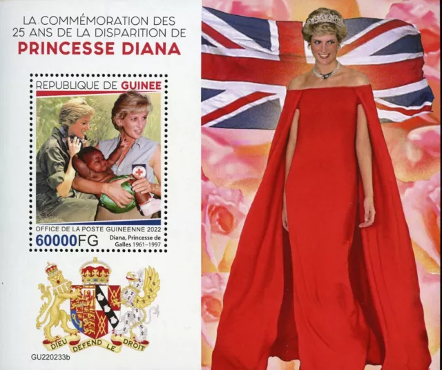 Guinea 2022 25th Gedenken Von Prinzessin Diana Souvenir Blatt Postfrisch