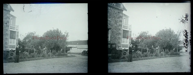 FRANCE Famille Voiture c1910 Photo NEGATIVE Stereo Plaque PL28L5n6 Vintage