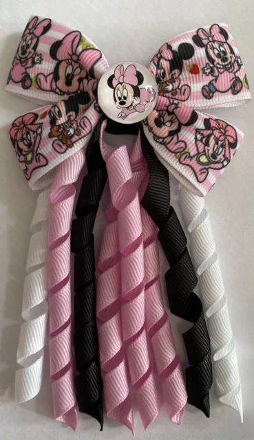 Girls Cute Minnie Mouse Handmade Korker Ribbon School Hair Bow / Clasp/ Clip