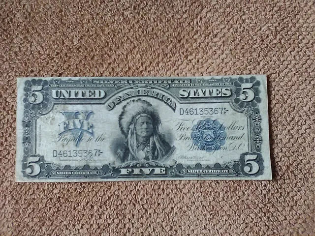 1899 $5 Five Dollar Large-Size Silver Certificate Banknote, Vf++, Blue Seal
