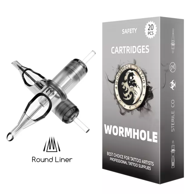 Box Of 20 Wormhole Professional Disposable Tattoo Cartridges Needle Round Liner