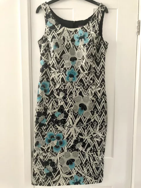 Long Tall Sally Size 10 Sleeveless Pencil Dress Black Grey Blue 100% Cotton