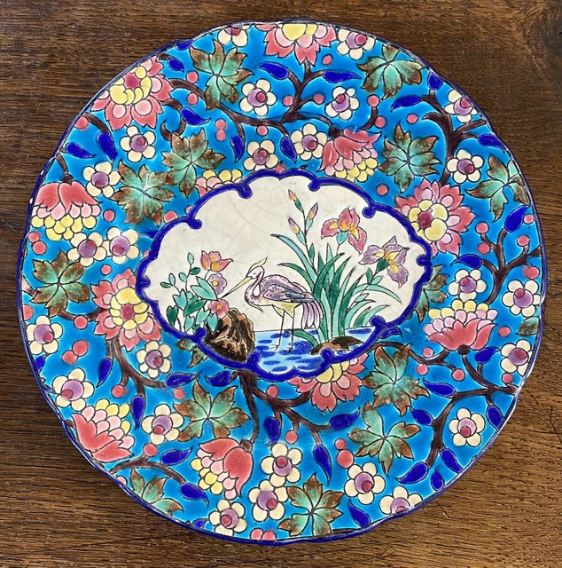 * 🇫🇷 Assiette ÉMAUX DE LONGWY Décoré À La Main ancien Réhaussé France en état