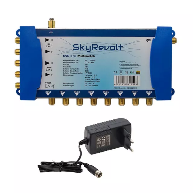 B-WARE SkyRevolt 5/8 Multi Switch Multischalter SAT Verteiler für 8 Teilnehmer
