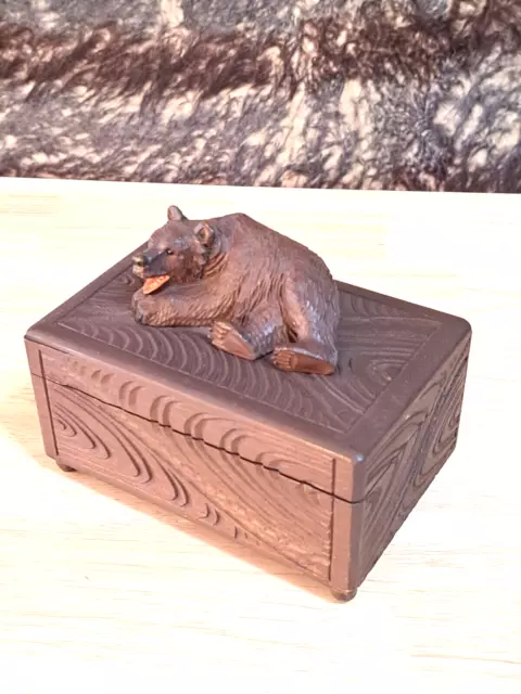 Bear Box Black Forest Antique Hand Carved Tobacco Jar Cigarette box Jewelry