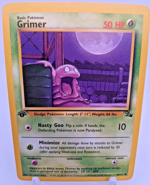 Grimer Fossil Set 1st Edition Common Pokemon Card 48/62 WOTC Vintage TCG NM +