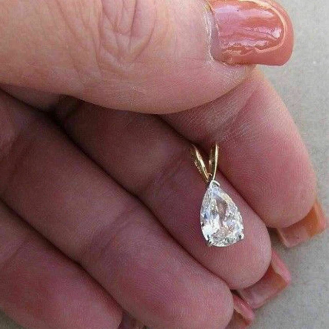 2Ct Pear Lab Created Diamond Pendant Set Earring 14k Yellow Gold Plated Silver