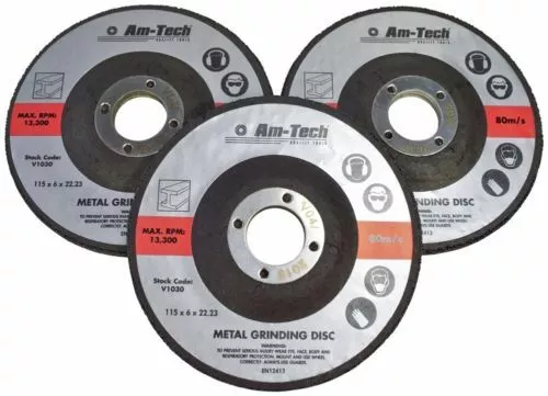 Am-Tech 3pc Metal Grinding Disc 115mm 4 1/2" Angle Grinder Discs Cutting