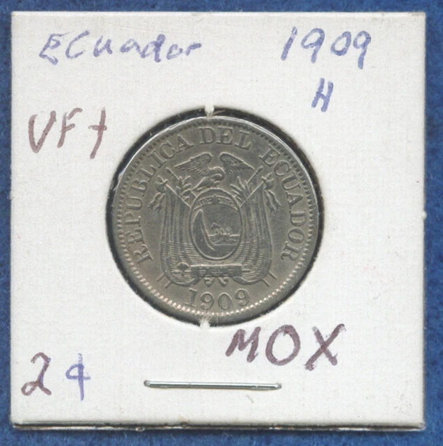 ECUADOR 2 Centavos 1909 H. Very Fine+. KM59