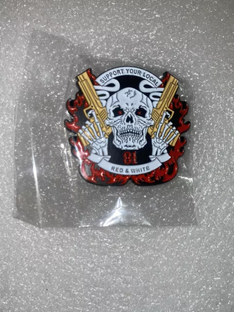 Metal Pin Badge 81 Skull Red & White Nomads Angels Outlaw Bikers Hells MC