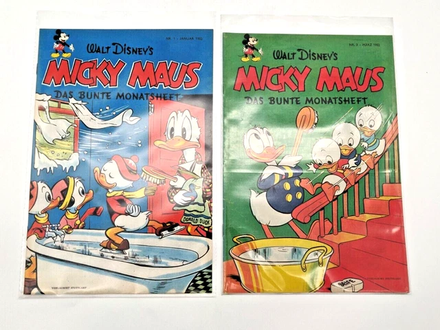 2x Walt Disney´s Micky Maus - Das Bunte Monatsheft (1952) | Nr. 1 und Nr. 3