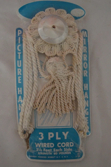 Vtg 3 Ply Twisted White Cord Picture / Mirror Hanging NOS USA 3 1/2 Feet 60#