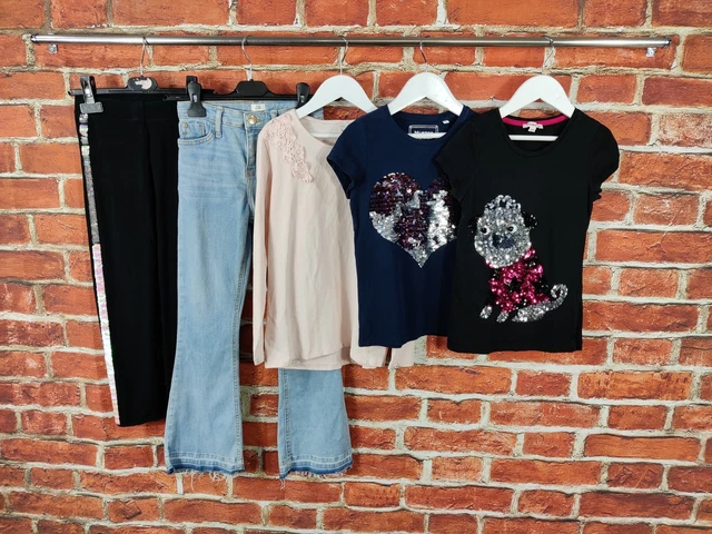 T-Shirt Paillettes Con Paillettes Con Paillettes Jeans River Island Età 8-9 Anni 134Cm