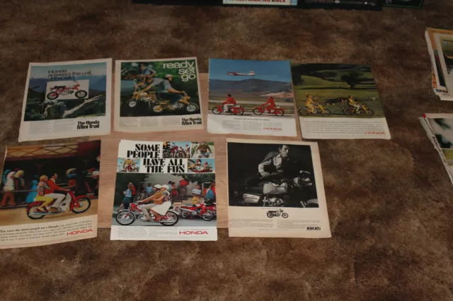 Lot of 7 Vintage 1960s Large ADs Retro HONDA SCOOTERS DUCATI MOTORCYCLE