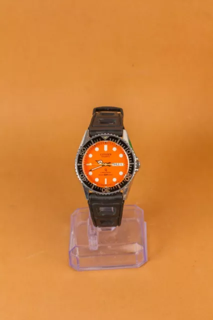 Citizen CQ Crystron 150M Diver Orange Dial 37mm JDM Mens Quartz Watch