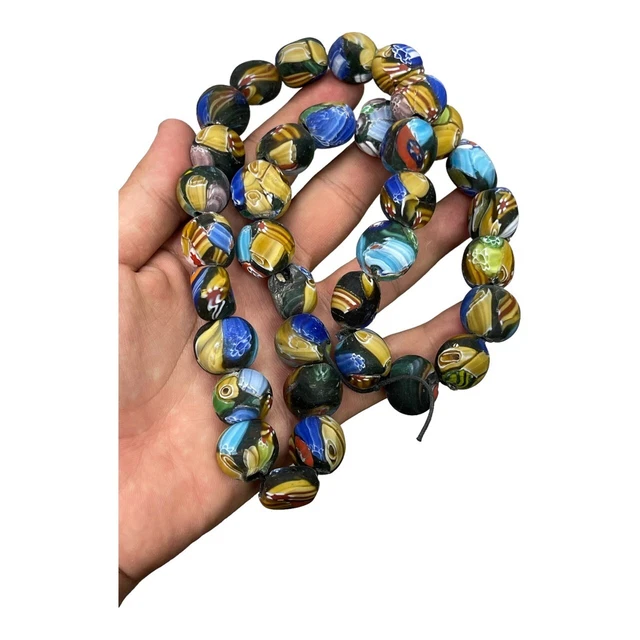 Beautiful Vintage Antique Central Asia Mosaic Glass Beads Strand Jewelry Making