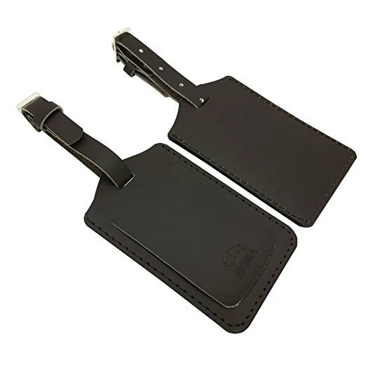 AVIMA BEST Premium Handcrafted Leather Luggage Bag Tag 2 Pieces Set - Dark Brown