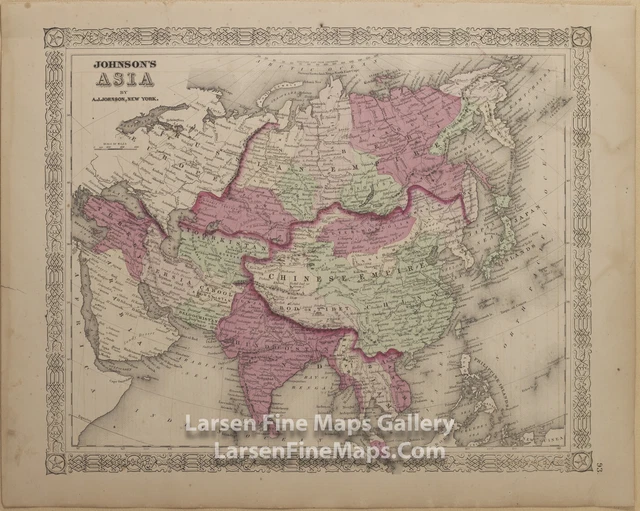 Johnson's Asia Rare Atlas Map, India, Arabia, Turkey, Siam, Persia, China 1866