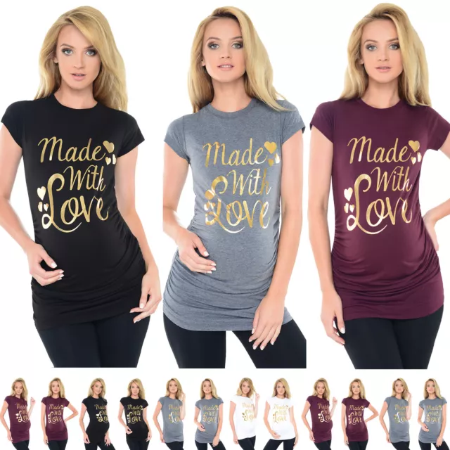 Purpless Maternity Made with Love-Gold Slogan Cotton Pregnancy Top T-shirt 2015