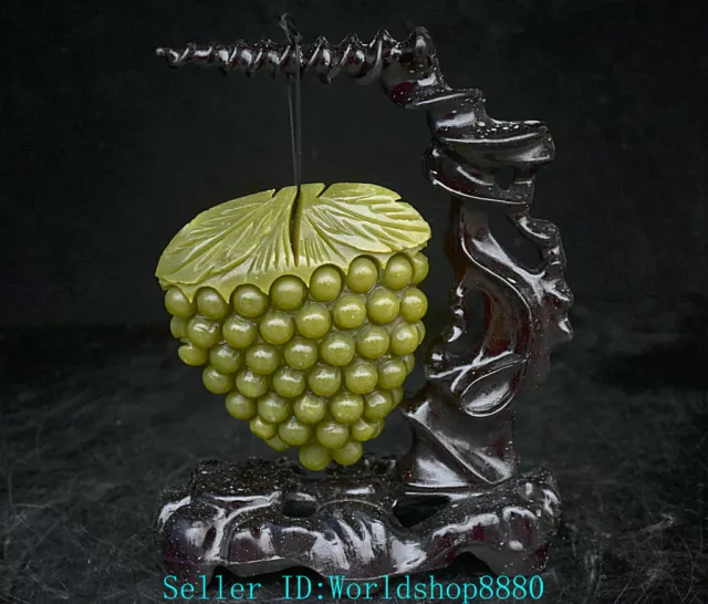 8.8'' Chinese Natural Green Xiu Jade Jadeite Carved Fruit Grapes Sculpture