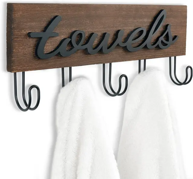 Mkono Towel Holder Wall Mounted Rack Bathroom Decor Rustic Small, Brown