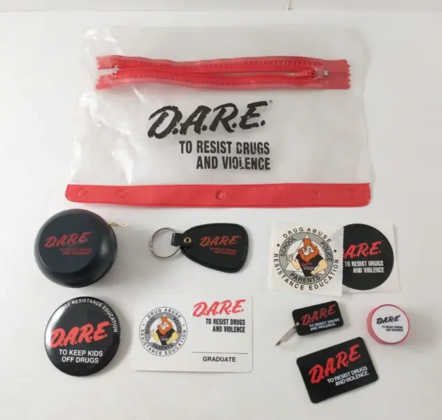 Vintage D.A.R.E Anti Drug PSA Lot Yo Yo, Keychain, Magnet, Button, Sticker + Bag