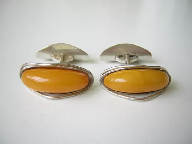 Antike Natur Bernstein Manschetten Fischland Auge Flossen 835 Silber 8,8 g Amber