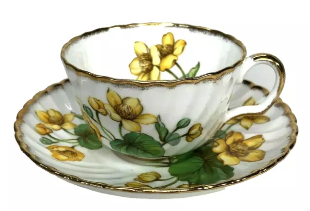 Vintage ADDERLEY Teacup & Saucer Floral Yellow Flowers Fine Bone China England