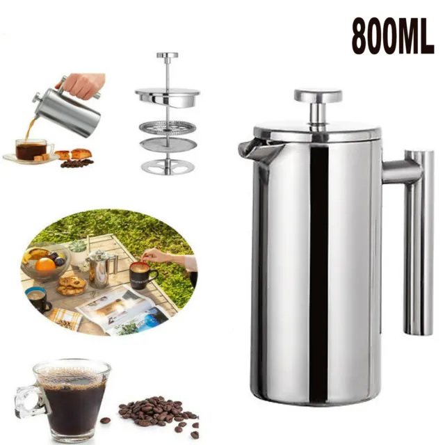 800ML Stainless Steel Double Wall French Coffee Press Tea Pot Plunger Maker