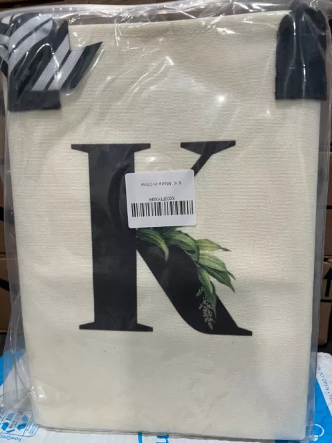 🔥 Initial "K" Canvas Tote Beach Bag  Pocket Tote Bags Bohemia style Bag 🔥