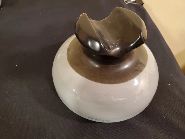 Vintage Large  Saddle-Back Insulator Ceramic Porcelain Black /  Light Blue 4