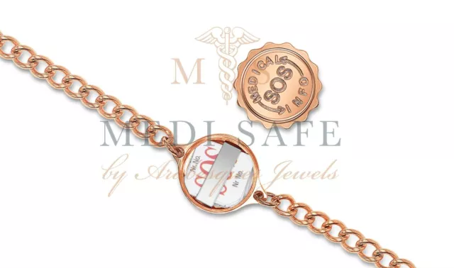 9ct ROSE GOLD PLATED/STAINLESS SOS BRACELET/MEDICAL INFO TALISMAN. LADIES/MEN