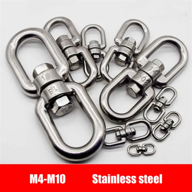 Stainless Steel Double Eye Swivel Rings Dog Leads Anti Tangle Hook Clasps 4-10mm