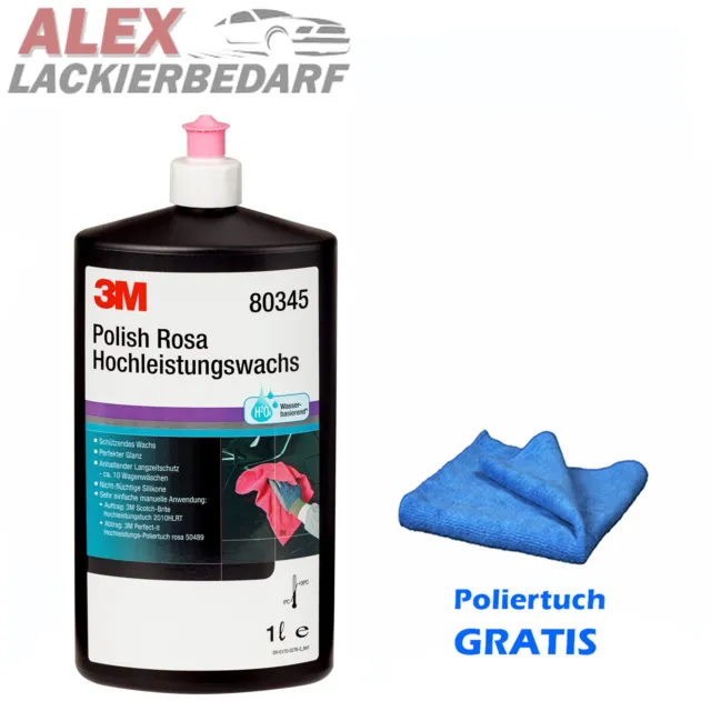 3M 80345 Politur Hochleistungswachs Polish Rosa 1,0 L  + 1 Microfasertuch blau