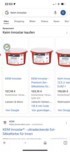 € 10,5 L KEIM Innostar Silikatfarbe für innen  Restposten  Ton offener Farbeimer