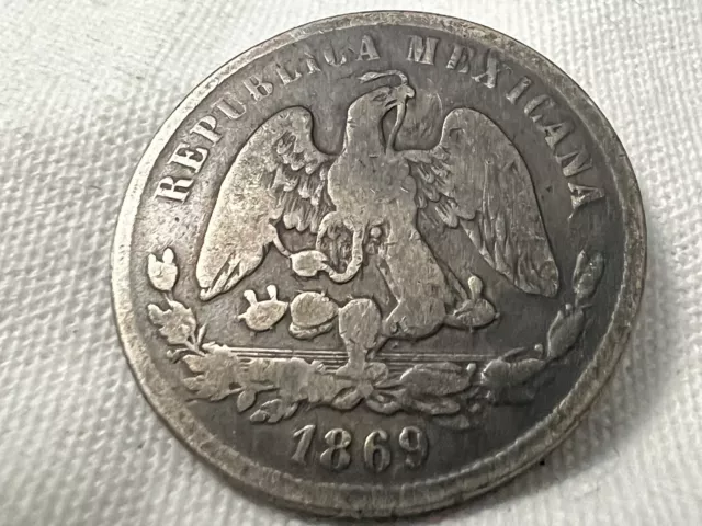 1869Go S MEXICO Second Republic Silver 50 Centavos